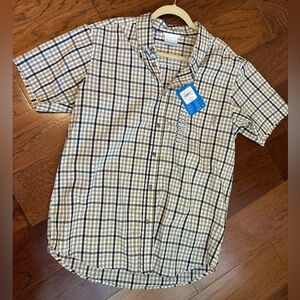Columbia Men's Tan and Black Plaid Button Down Shirt